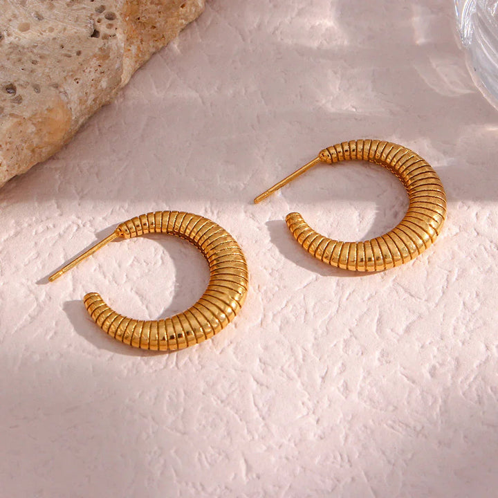Gold-Plated Ridged Hoop Earrings for Women