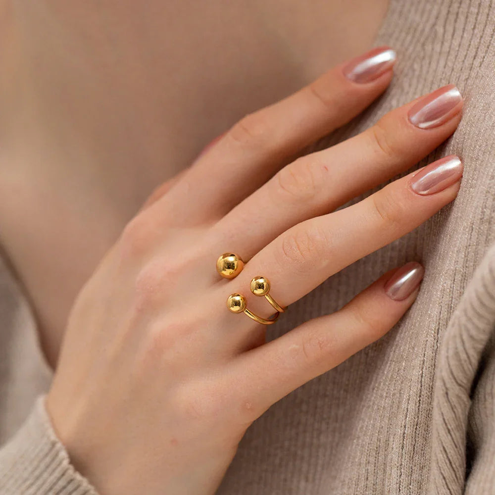Gold-Plated Beaded Open Band Ring for Women
