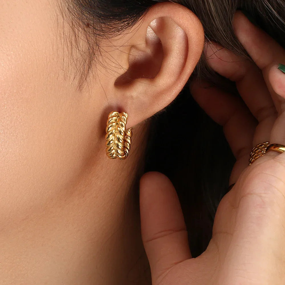 Gold-Plated Woven Hoop Earrings for Women