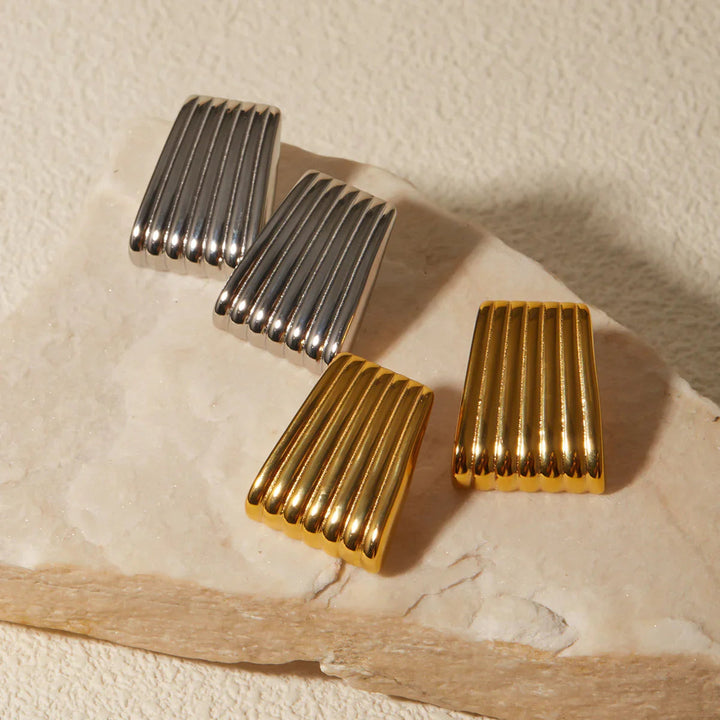 Gold-Plated Textured Bar Stud Earrings for Women