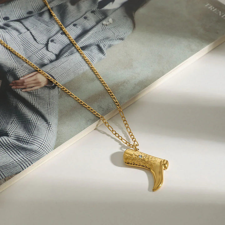 Gold-Plated CZ Boot Pendant Necklace for Women