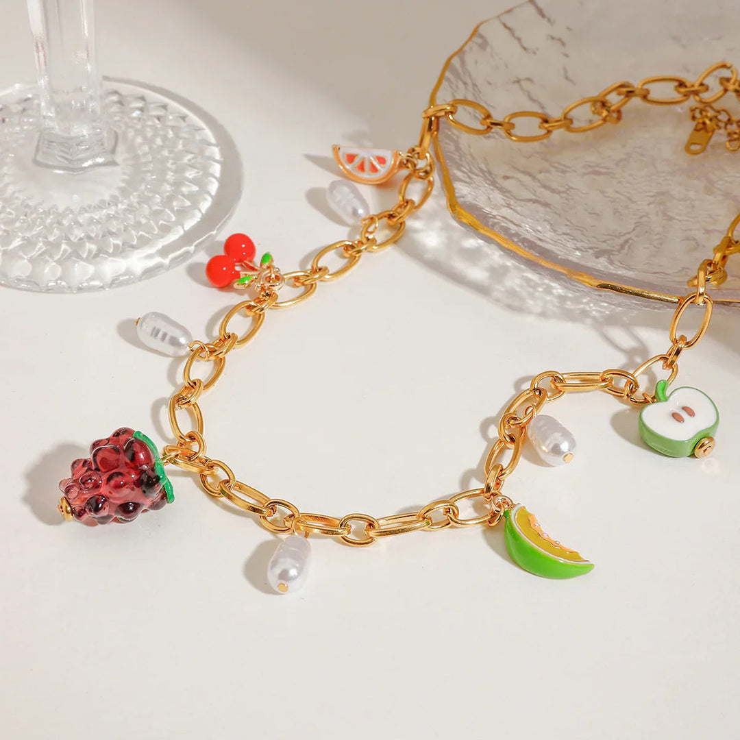 Gold-Plated Faux Pearl Charm Necklace for Women