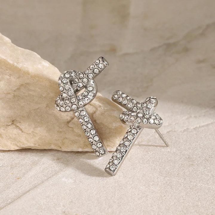 Gold-Plated Cubic Zirconia Bow Stud Earrings for Women