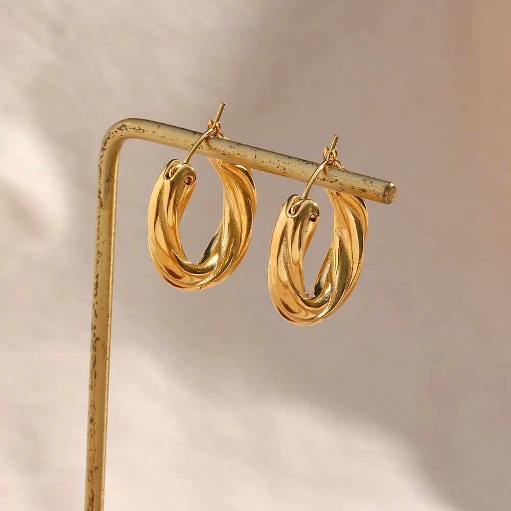 Gold-Plated Twisted Hoop Earrings for Women