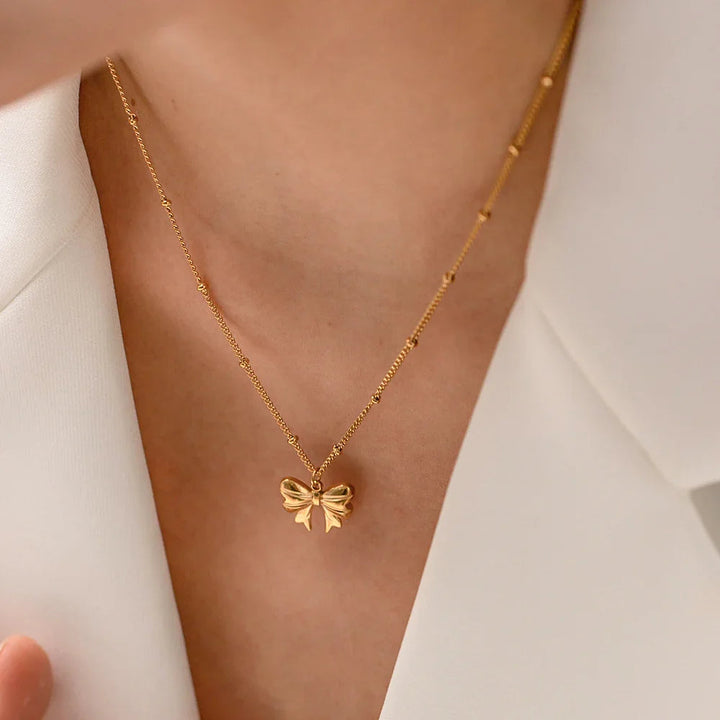 Gold-Tone Bow Pendant Chain Necklace