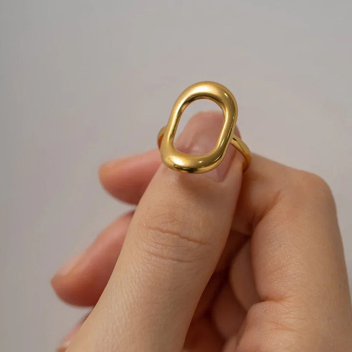 Gold-Plated Statement Ring with Stainless Steel