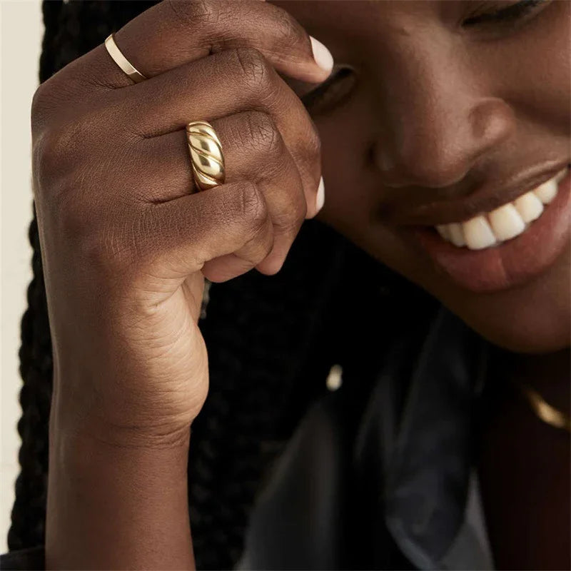 Gold-Plated Chunky Croissant Statement Ring for Women