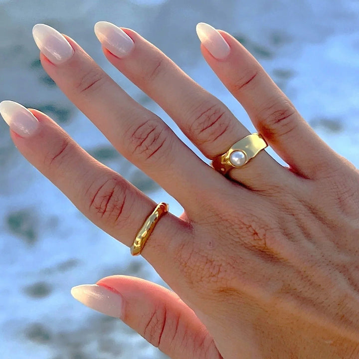 Gold-Plated Faux Pearl Statement Ring for Women