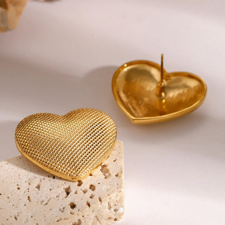 Gold-Plated Textured Heart Earrings