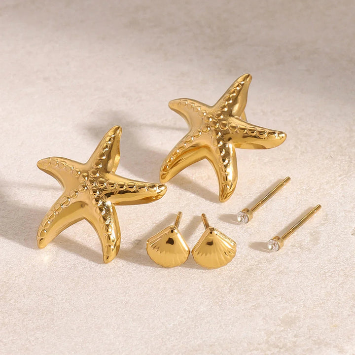 Gold-Plated CZ Ocean Earring 3-Piece Set