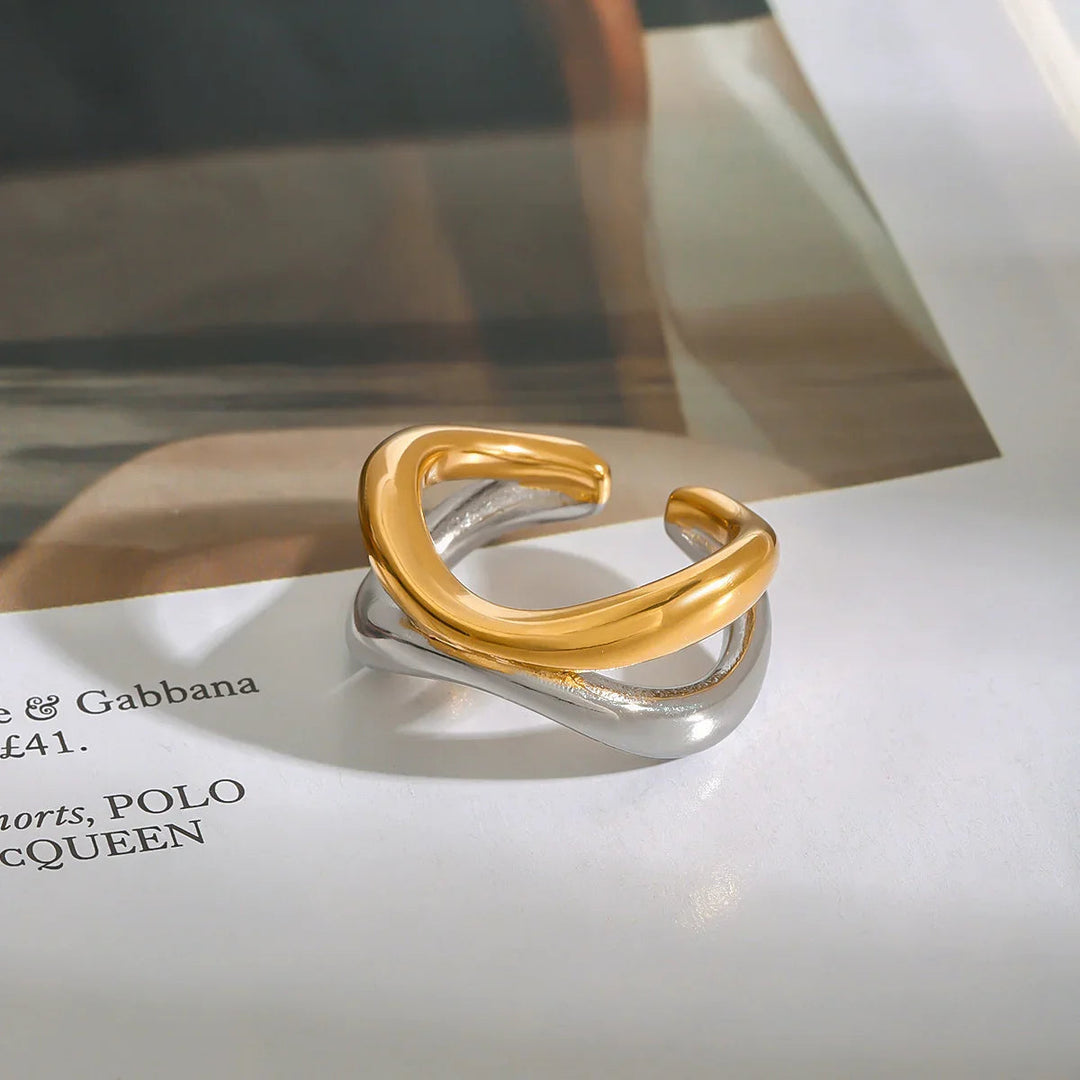 Gold-Plated Silver-Tone Intertwined Ring for Women