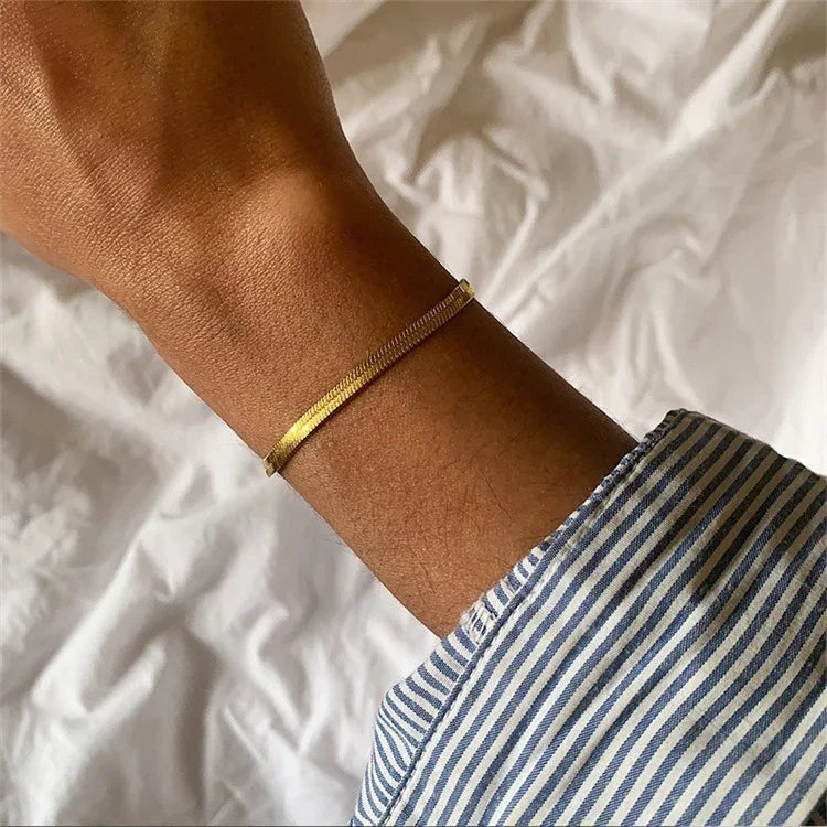 Gold-Plated Flat Chain Bracelet for Women