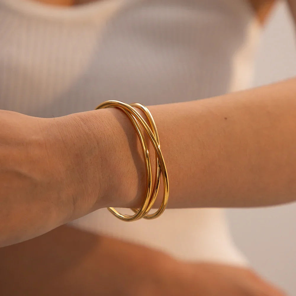 Gold-Plated Cuff Bracelet with Intertwining Bands