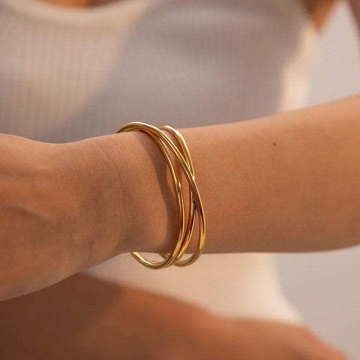 Gold-Plated Cuff Bracelet with Intertwining Bands