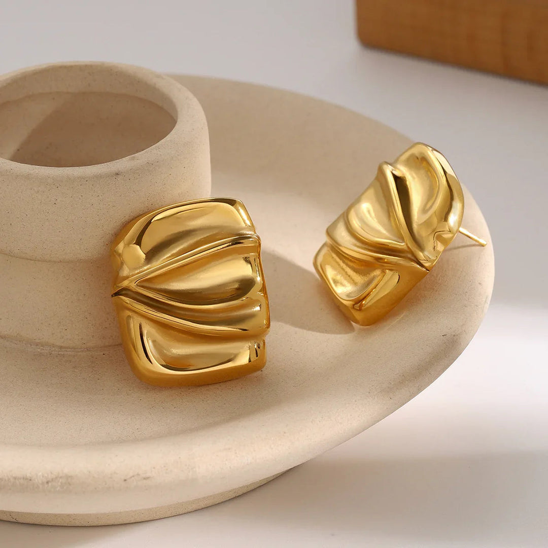 Gold-Plated Textured Stud Earrings for Women