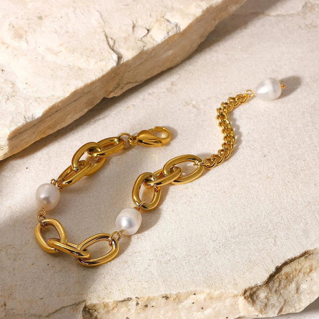 Gold-Plated Chunky Freshwater Pearl Bracelet