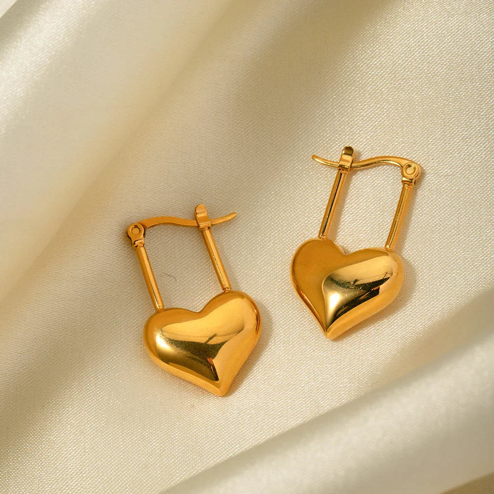 Gold-Plated Stainless Steel Heart Earrings