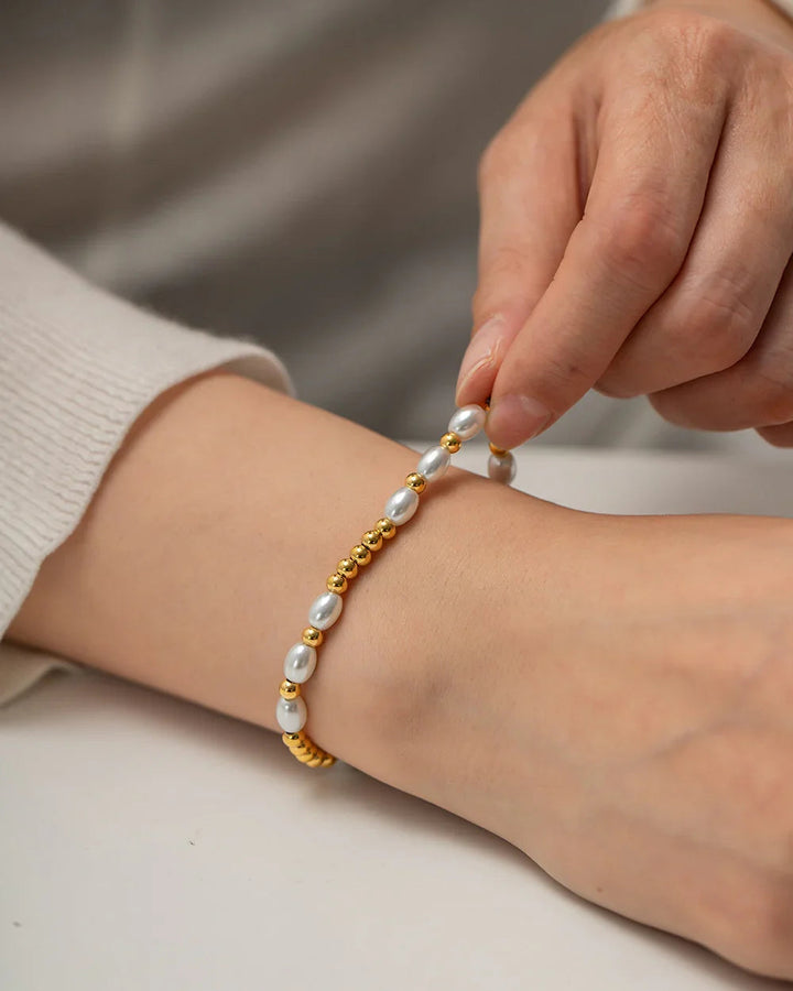 Gold-Plated Faux Pearl Beaded Bracelet for Women
