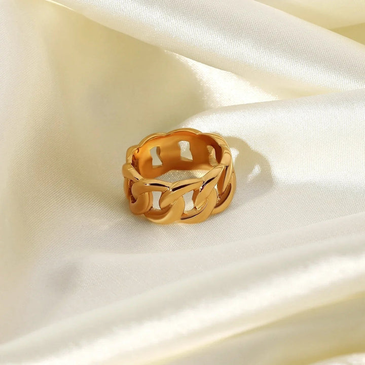 Gold-Plated Chunky Chain Link Statement Ring