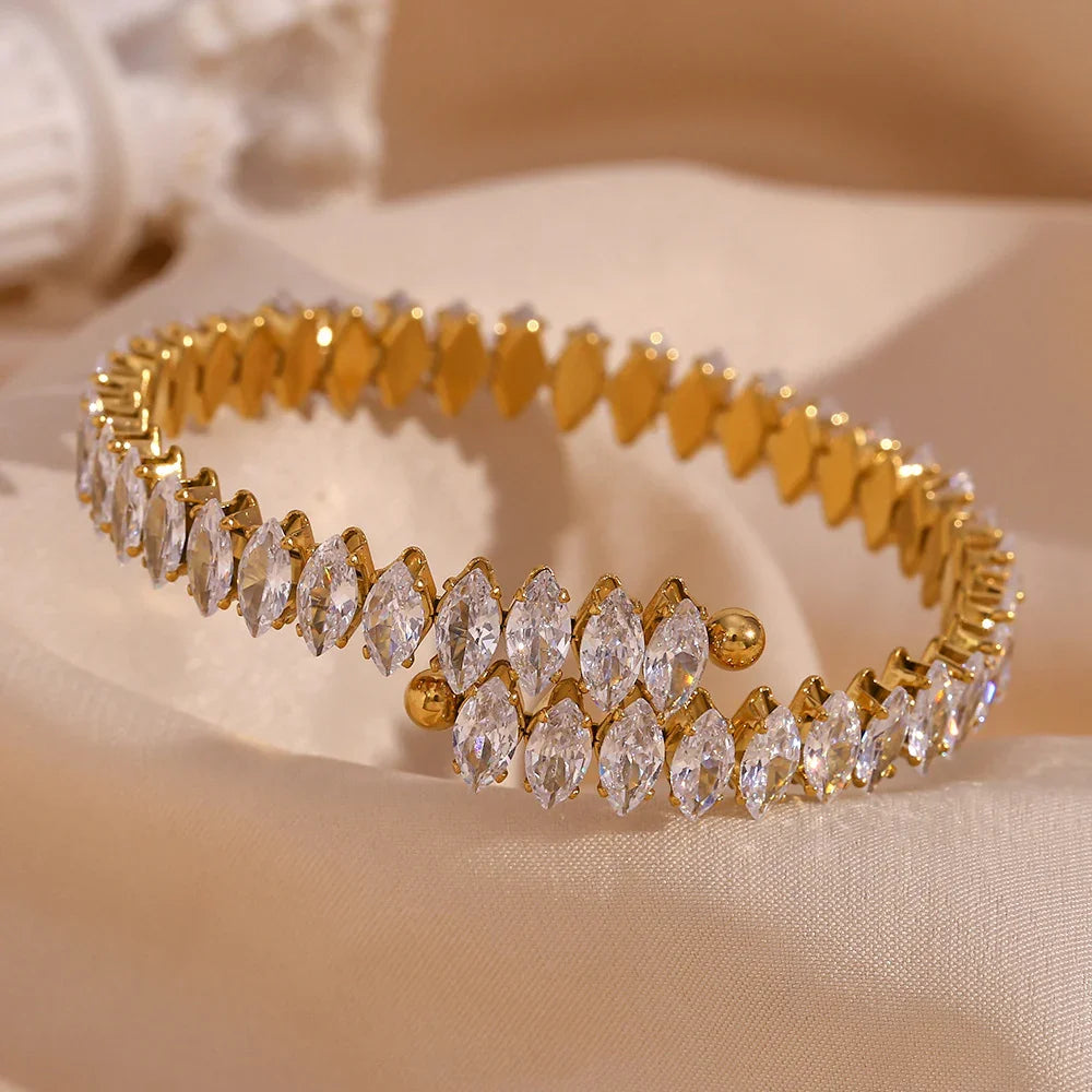 Gold-Plated CZ Statement Cuff Bracelet for Women