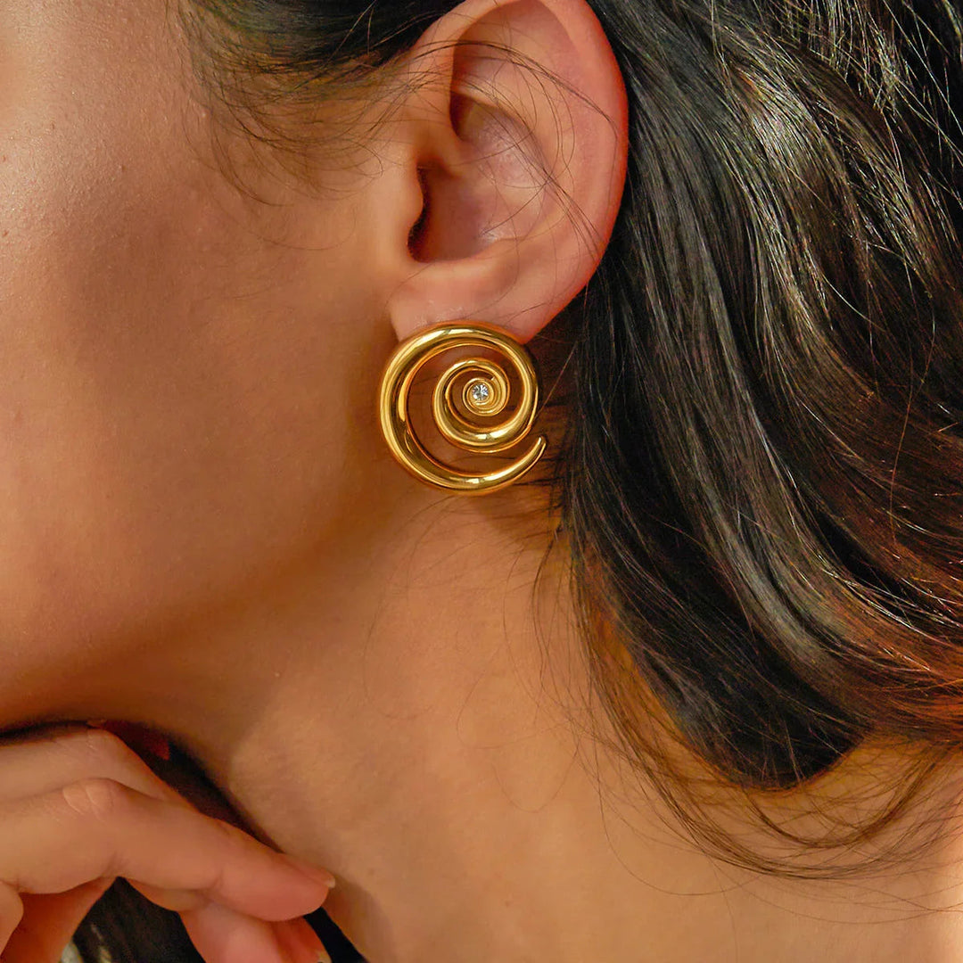 Gold-Plated Spiral Earrings with CZ Diamond Simulants