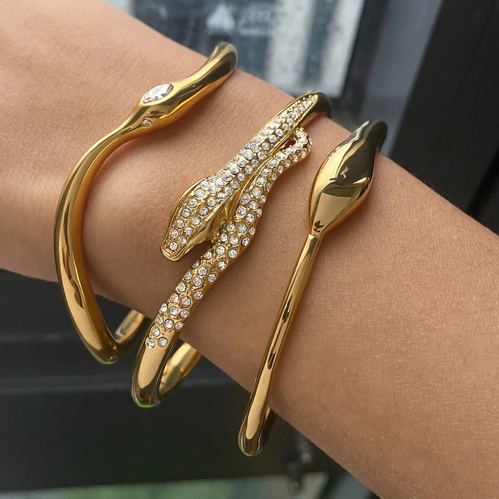 Gold-Plated Cubic Zirconia Serpentine Bangle Bracelet for Women