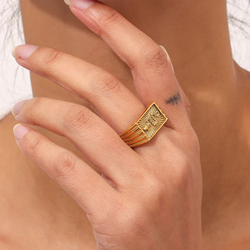 Gold-Plated Serpent Signet Ring For Women