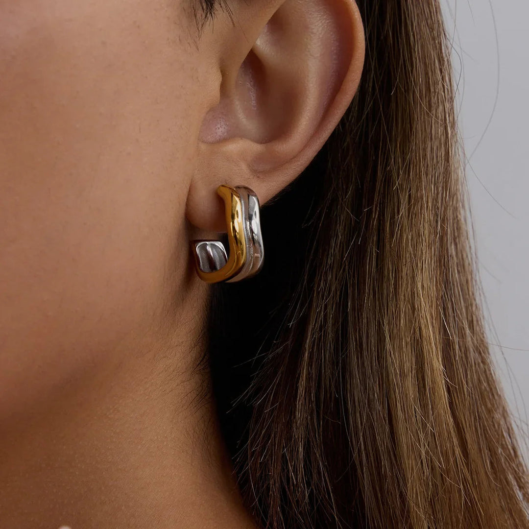 Gold Plated Stainless Steel Double Curve Hoop Earrings for Women