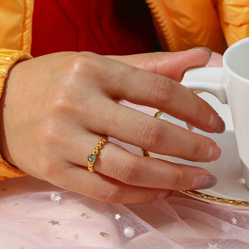 Gold-Plated Cubic Zirconia Beaded Ring for Women