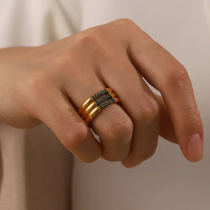 Gold-Plated Cubic Zirconia Wide Band Ring for Women
