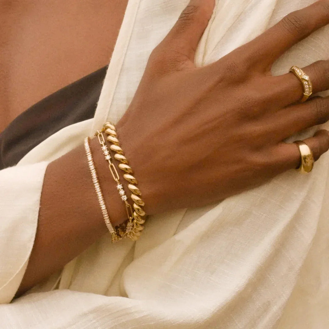 Gold Plated Cubic Zirconia Chain Bracelet for Women