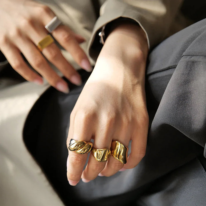 Gold-Plated Statement Ring with Stainless Steel