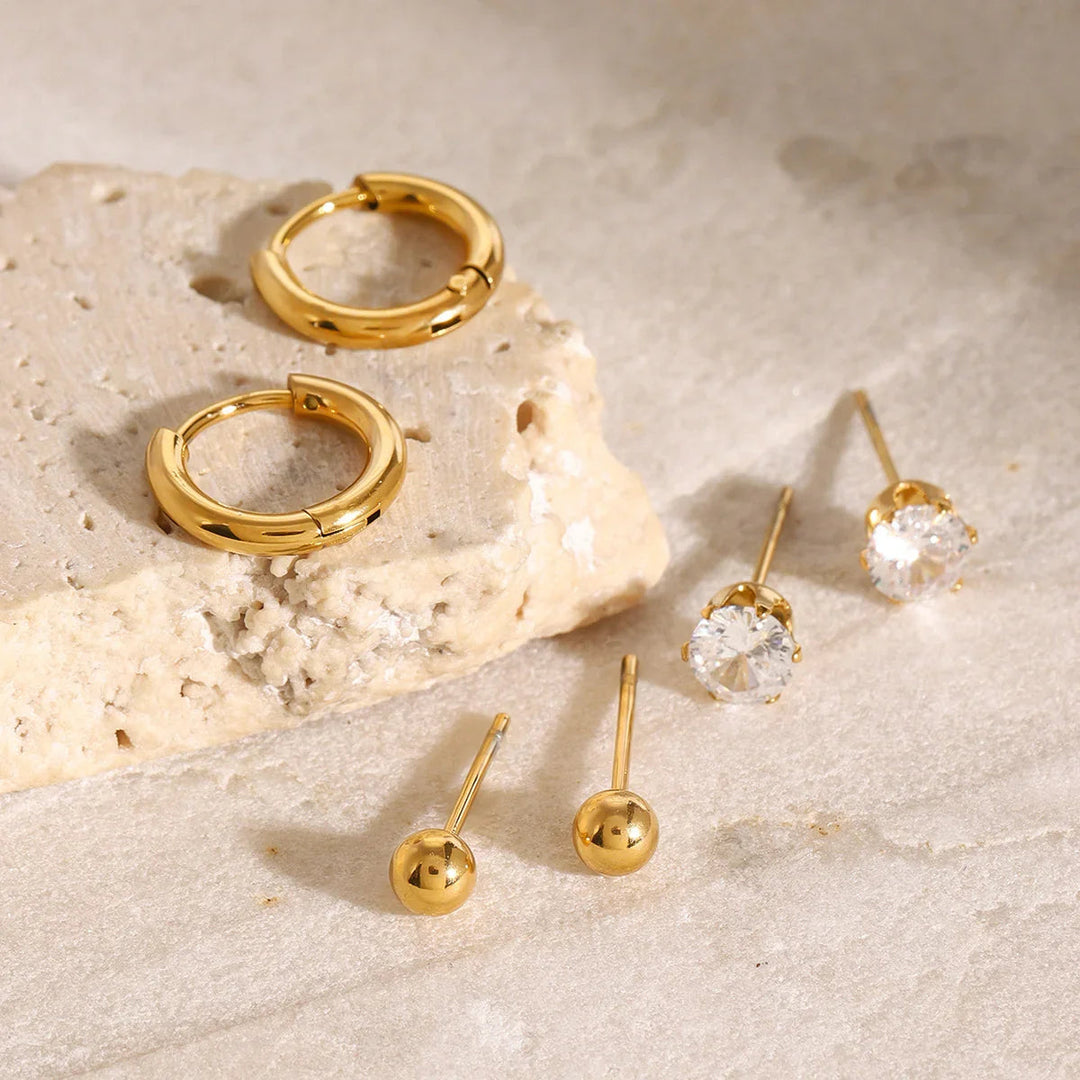 Gold-Plated CZ Hoop and Stud Earring Set