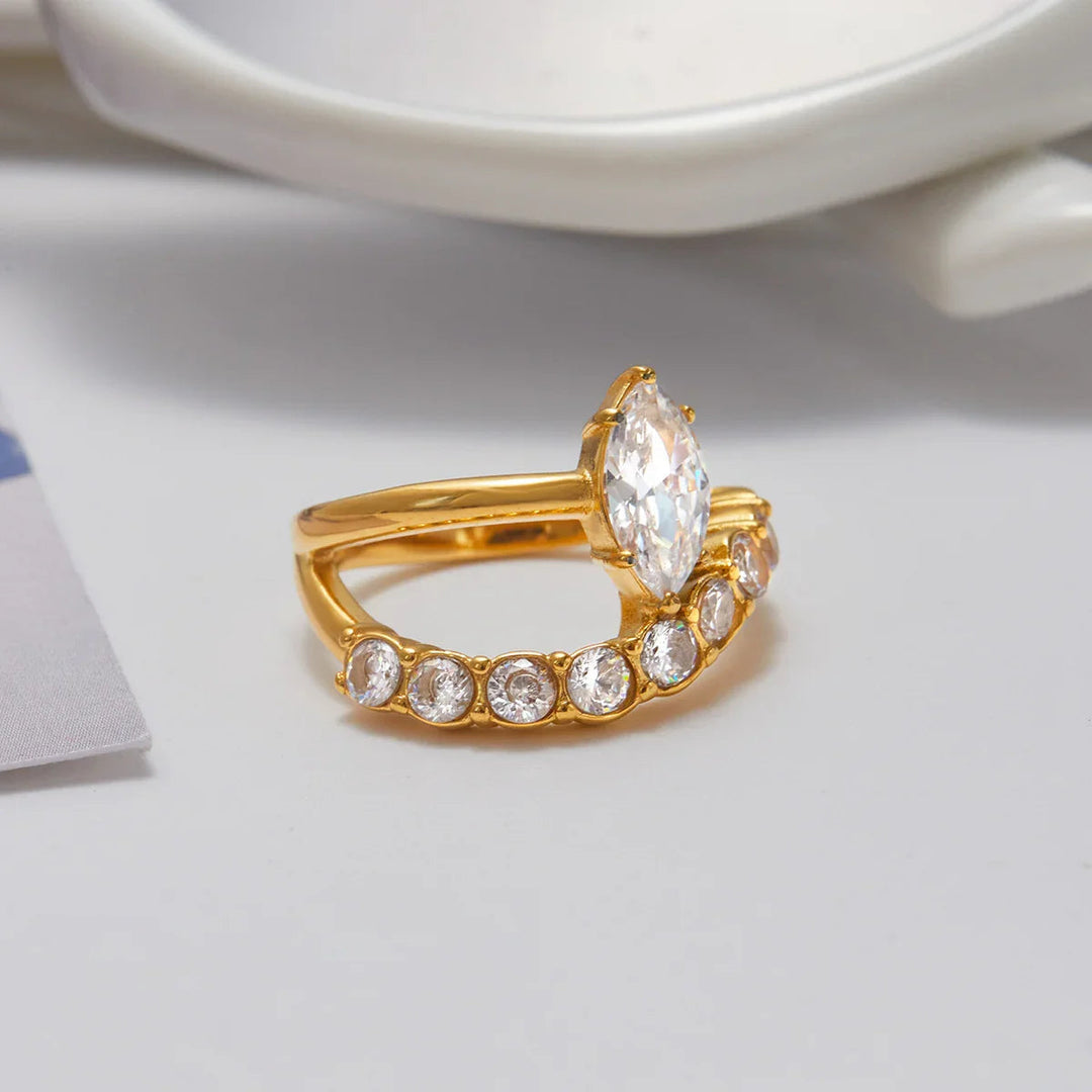 Gold Plated Cubic Zirconia Marquise Stackable Ring for Women