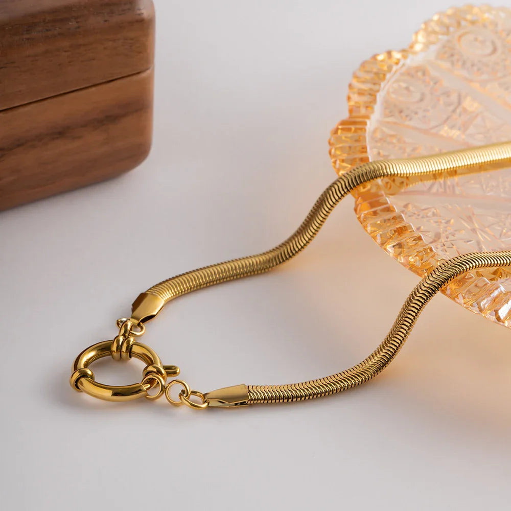 Gold-Plated Snake Chain Necklace with Round Pendant