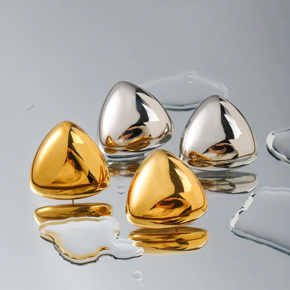 Gold-Plated Rounded Triangle Stud Earrings