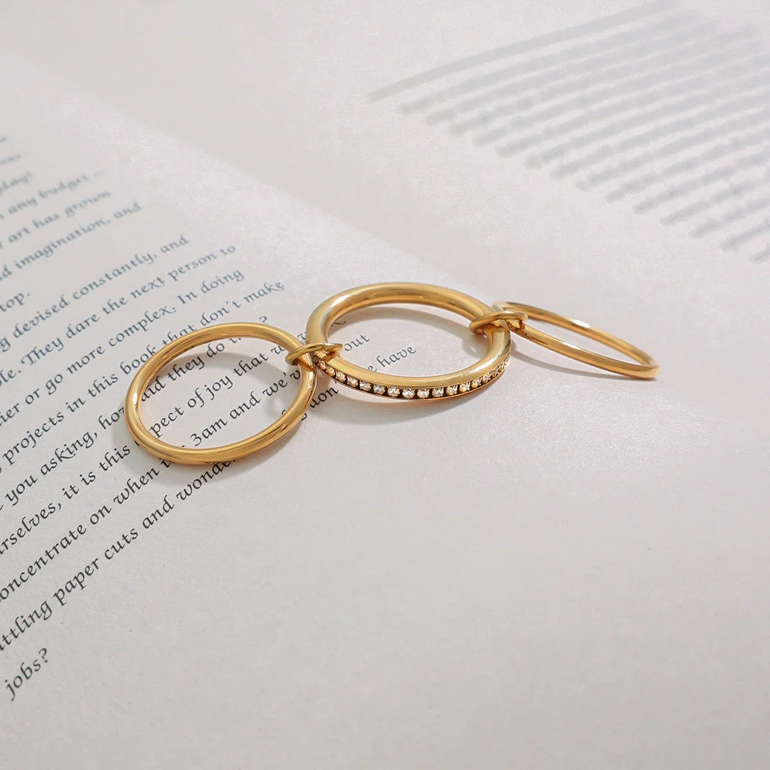 Gold-Plated Cubic Zirconia Stackable Ring Set for Women