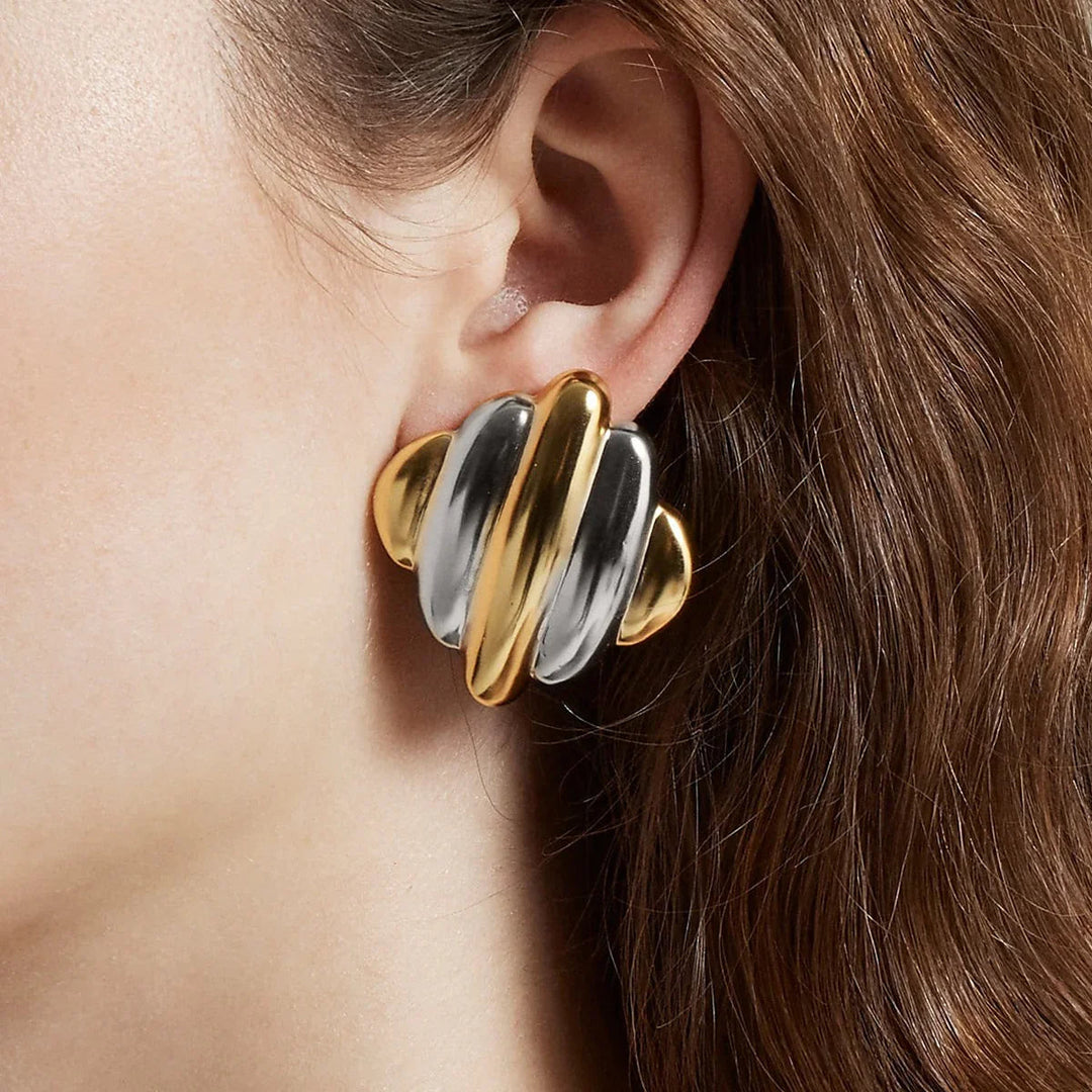 Gold-Plated Rippled Stud Earrings