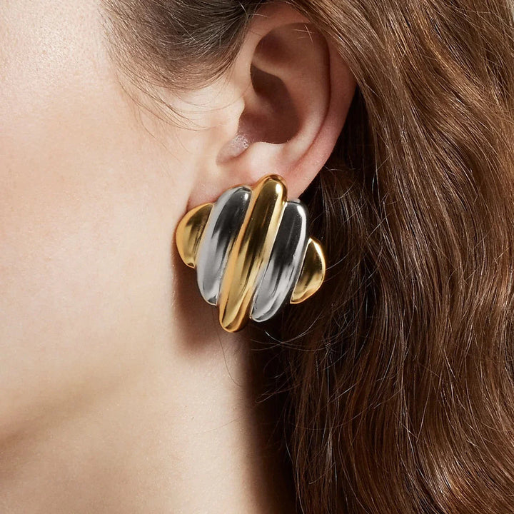 Gold-Plated Rippled Stud Earrings