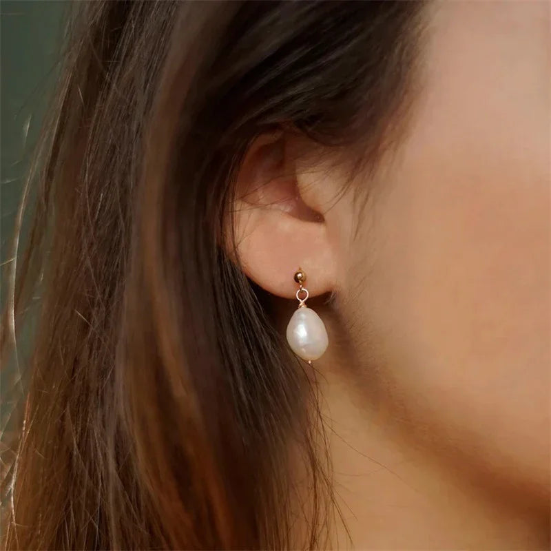 Gold-Plated Imitation Pearl Dangle Earrings for Women