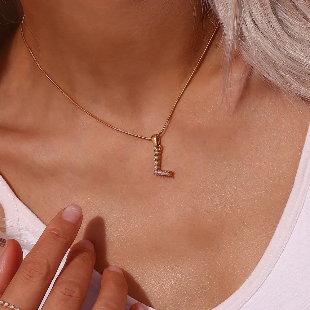 Gold-Plated Initial Letter Necklace with Freshwater Pearls