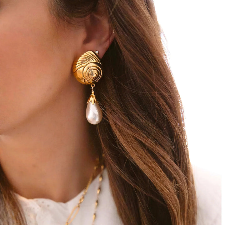 Gold-Plated Nautical Dome Freshwater Pearl Earrings