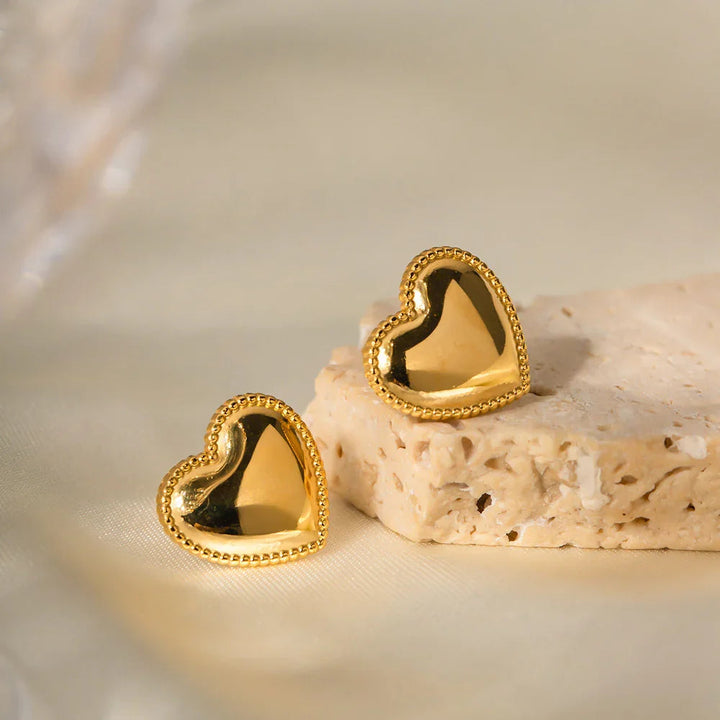 Gold-Plated Heart-Shaped Stud Earrings