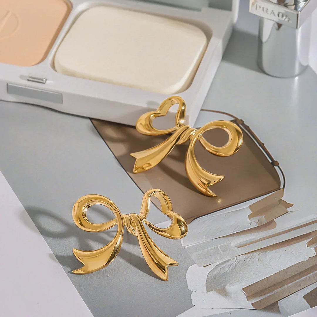 Gold-Plated Bow Drop Earrings for Women
