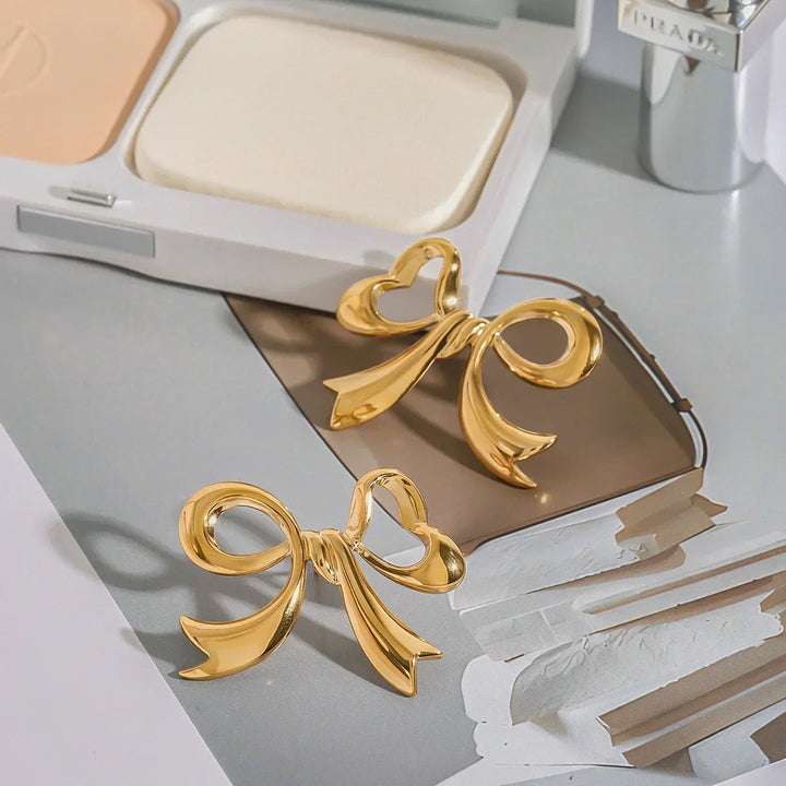 Gold-Plated Bow Drop Earrings for Women
