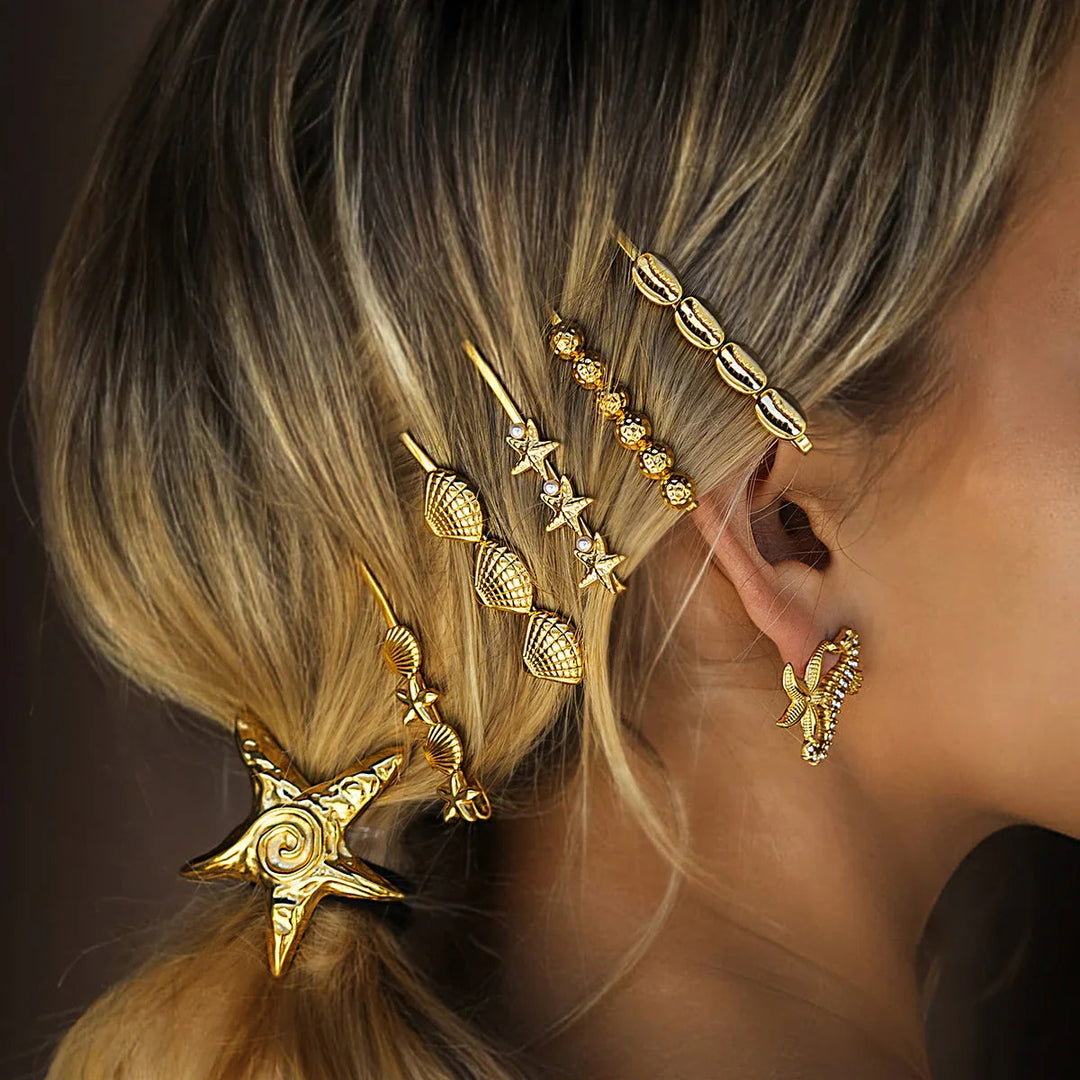 Gold-Plated Starfish-Seashell French Pin