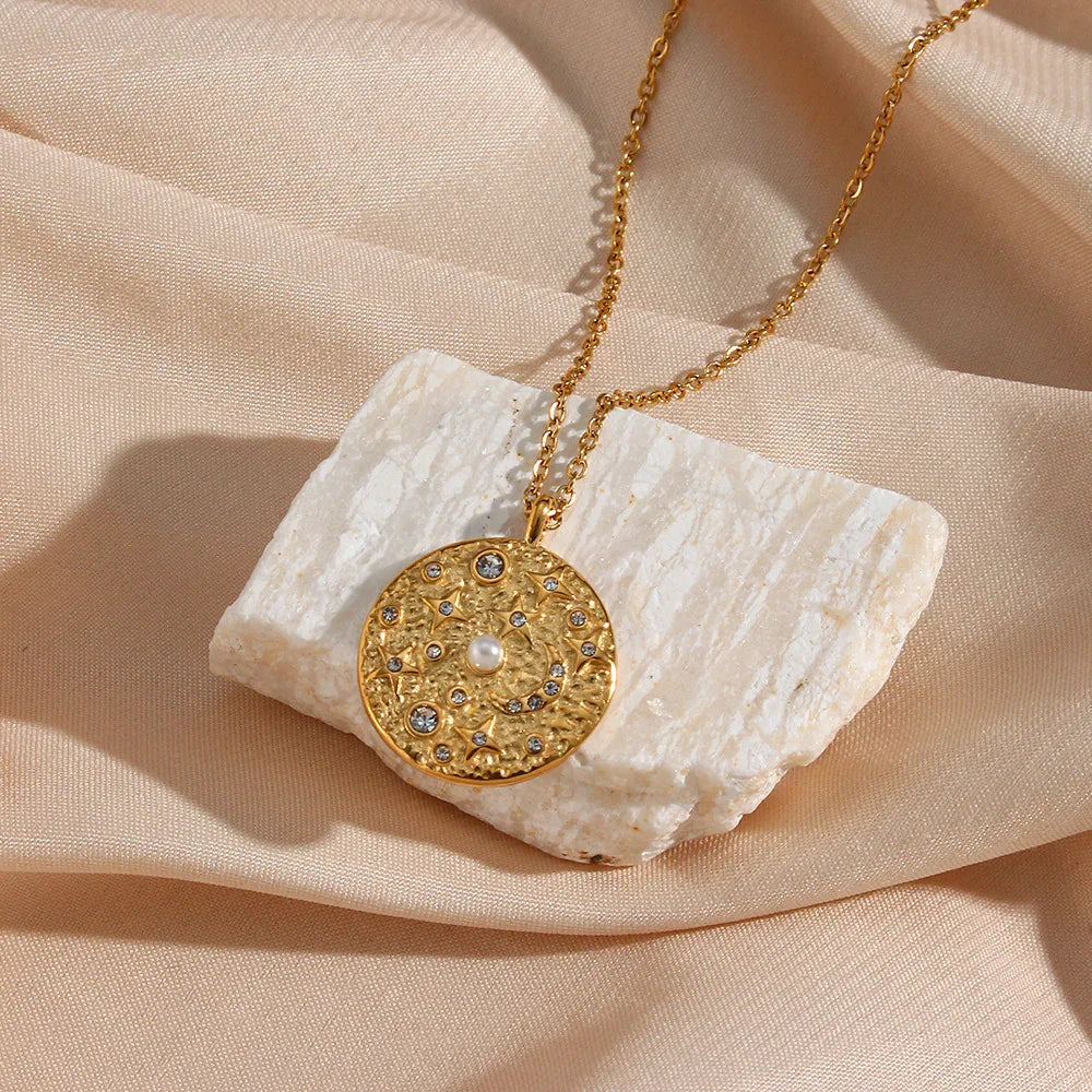 Gold-Plated Cosmic Pendant Necklace For Women