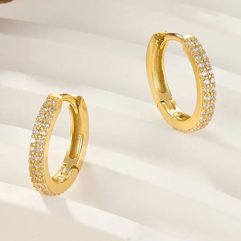 Gold-Plated CZ Paved Hoop Earrings