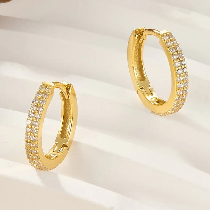 Gold-Plated CZ Paved Hoop Earrings