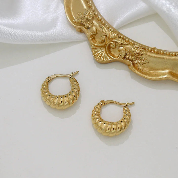 Gold-Plated Stainless Steel Croissant Hoop Earrings for Women